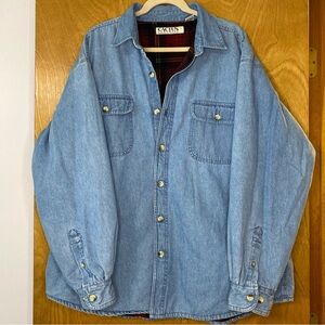Vintage Mens Cactus XL Cotton Denim Shirt Jacket Fleece Lined Warm Thick Outdoor